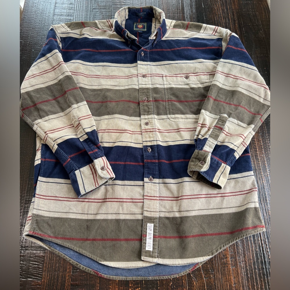 Vintage Ralph Lauren Chaps Shirt Mens L Cotton Striped Corduroy Button Down